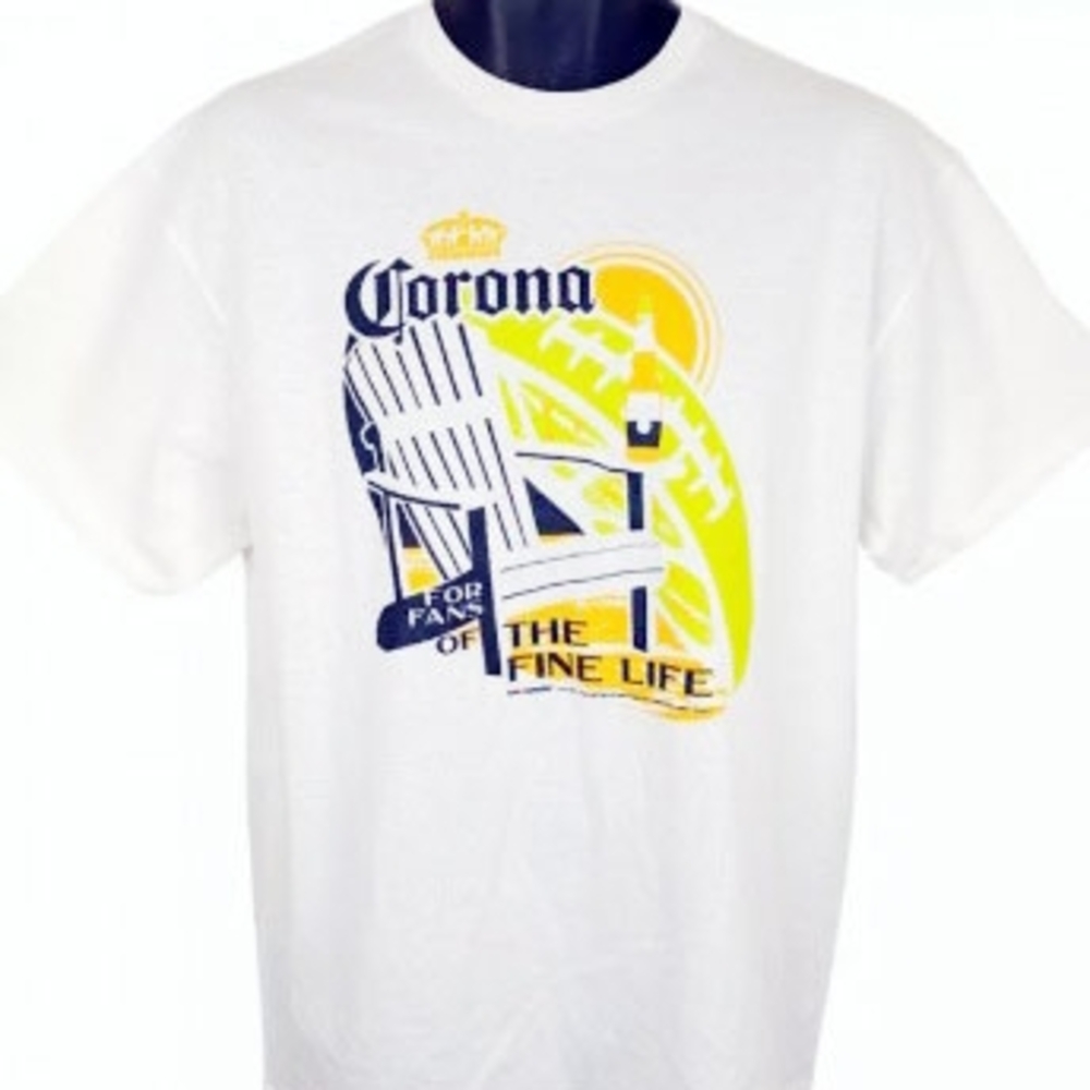 Corona White Tee with Yellow and Blue Design